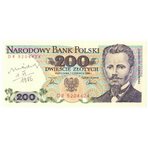 PRL, 200 złotych 1986 DR - z autografem Heidricha