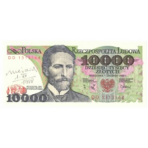 PRL, 10000 złotych 1988 DD - z autografem Heidricha