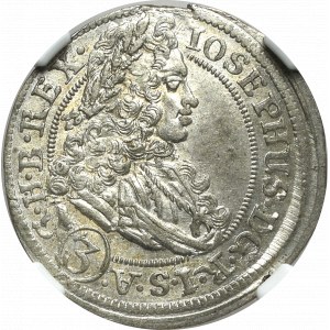 Silesia, Joseph I, 3 kreuzer 1707, Breslau - NGC MS63