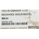 Niemcy, Brunszwik-Wolfenbuttel, 1/12 Talara 1816 - NGC MS61