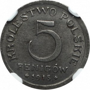 Królestwo Polskie, 5 fenigów 1918 - NGC MS64