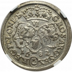 Jan III Sobieski, Szóstak 1682, Bydgoszcz - kokardki u dołu tarcz NGC MS61