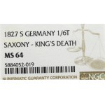 Germany, Saxony, 1/6 thaler 1827 - King's death NGC MS64