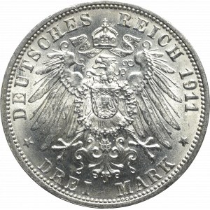 Germany, Wuertemberg, 3 mark 1911, Stuttgart - wedding anniversary