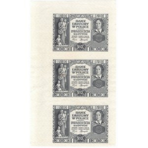 GG, 20 złotych 1940 bez serii i numeratora - ARKUSZ (3 egzemplarze)