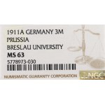 Germany, Preussen, 3 mark 1911 - 100 years of the Breslau University