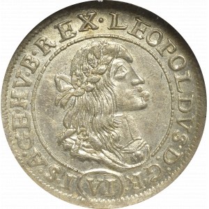 Węgry, Leopold I, 6 krajcarów 1673 KB, Kremnica