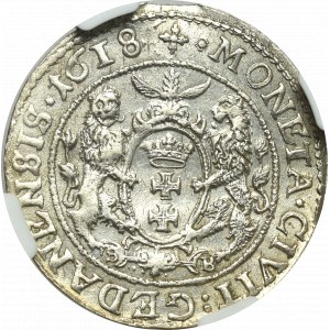 Zygmunt III Waza, Ort 1618, Gdańsk - ex Pączkowski - NGC MS62