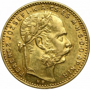 Hungary, Franz Joseph, 20 francs/8 forints 1884