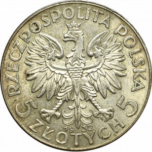 II RP, 5 złotych 1932 ZZM Głowa Kobiety