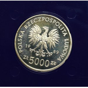 PRL, 5.000 złotych 1989 Jagiełło - półpostać