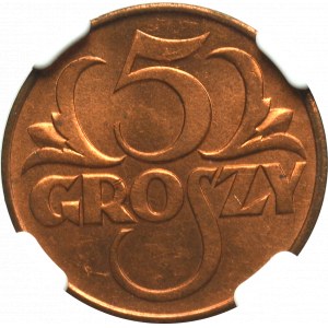II Republic of Poland, 5 groschen 1938 - NGC MS64 RD