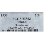 II RP, 5 złotych 1930, Sztandar - PCGS MS63
