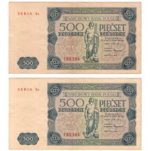 PRL, Zestaw 500 złotych 1947 S2 - 2 egzemplarze, kolejne numery