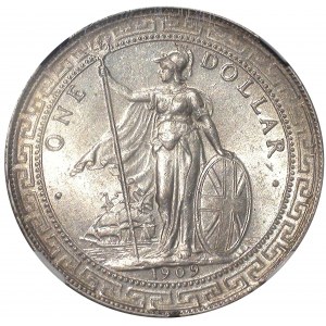 Wielka Brytania, 1 dolar 1909 (Brytyjski dolar handlowy) - NGC MS63