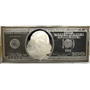 USA, 100 dolarów, sztabka 4 uncje srebro .999