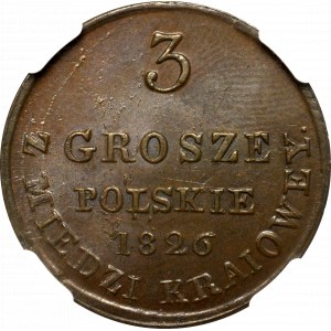 Kingdom of Poland, Nicholas I, 3 groschen 1826 - ex Karolkiewicz NGC MS64 BN