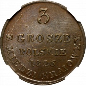 Królestwo Polskie, Mikołaj I, 3 grosze 1826 - ex Karolkiewicz NGC MS64 BN