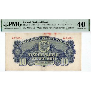 PRL, 10 złotych 1944 , ...obowiązkowym... AC - PMG 40