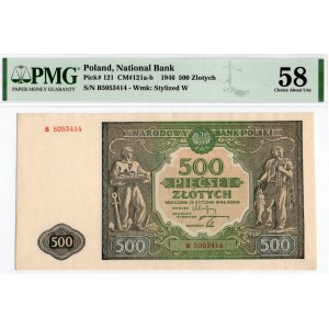 PRL, 500 złotych 1946 B - PMG 58