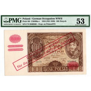 GG, 100 złotych 1934 C.N. z fałszywym nadrukiem - PMG 53