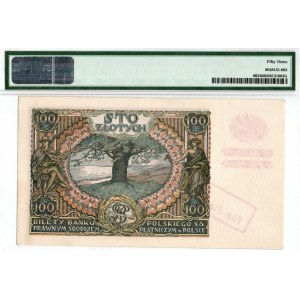 GG, 100 złotych 1934 C.N. z fałszywym nadrukiem - PMG 53