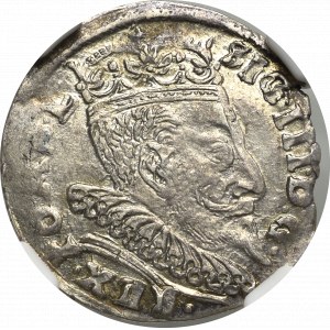 Zygmunt III Waza, Trojak 1596, Wilno - herb Prus i Chalecki - NGC MS61