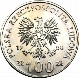 PRL, 100 złotych 1988 Jadwiga - brak znaku projektanta