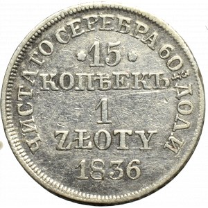 Poland under Russia, Nicholas I, 15 kopecks=1 zloty 1836 MW