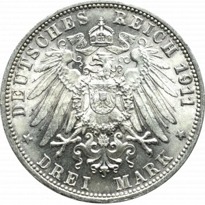 Germany, Wuertemberg, 3 mark 1911, Stuttgart - wedding anniversary