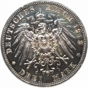 Niemcy, Saksonia, 3 marki 1913 100 lat bitwy pod Lipskiem - LUSTRZANE