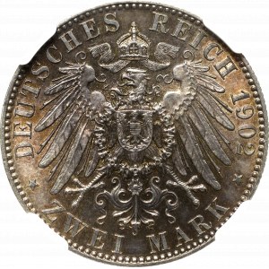 Niemcy, Saksonia, 2 marki 1902 - śmierć króla NGC MS63