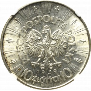 II Rzeczpospolita, 10 złotych 1939 Piłsudski - NGC MS63