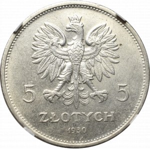 II Rzeczpospolita, 5 złotych 1930 Sztandar - NCG MS62