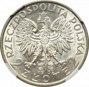 II Rzeczpospolita, 2 złote 1932, Głowa kobiety - NGC MS63