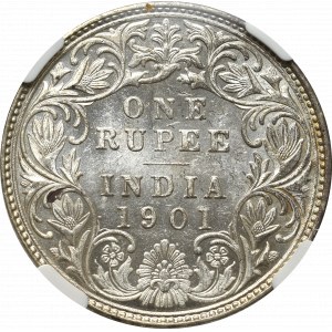 Indie brytyjskie, 1 Rupia 1901, Bombaj - NGC UNC Details