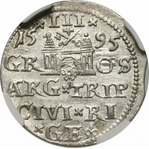 Zygmunt III Waza, Trojak 1595, Ryga - NGC AU58
