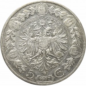 Austro-Węgry, Franciszek Józef I, 5 koron 1907, Wiedeń