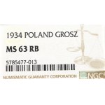 II Republic of Poland, 1 groschen 1934 - NGC MS63 RB