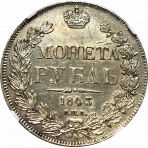 Rosja, Mikołaj I, Rubel 1843 АЧ - NGC UNC Details