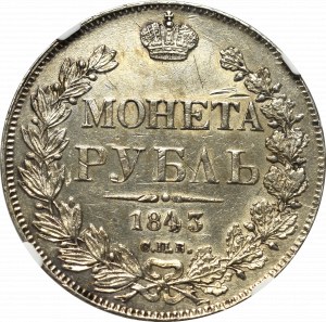 Russia, Nicholas I, Rubl 1843 - NGC UNC Details