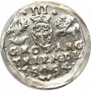 Zygmunt III Waza, Trojak 1594, Wilno - PCGS MS63