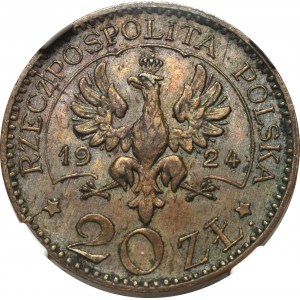 II Rzeczpospolita, 20 złotych 1924 Próba - NGC MS61 BN