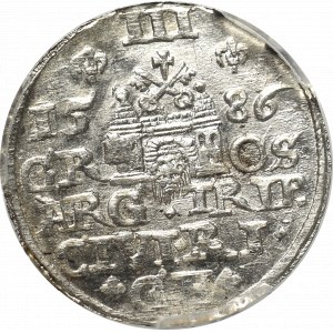 Stefan Batory, Trojak 1586, Ryga - mała głowa PCGS MS63