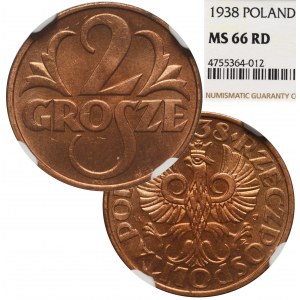 II Republic of Poland, 2 groschen 1938 - NGC MS66 RD