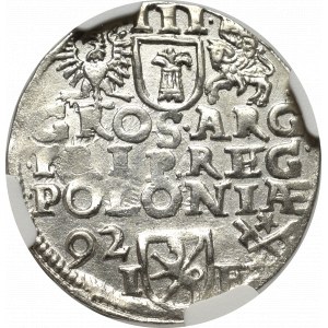 Sigismund III, 3 groschen 1592, Posen - NGC AU58