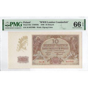 GG, 10 złotych 1940 rzadka seria M, WWII London Counterfeit - PMG 66EPQ