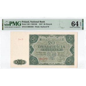 PRL, 20 złotych 1947 D - PMG 64EPQ