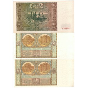 IIRP i GG, zestaw 100 złotych 1941 D , 50 złotych 1929 EB i EM (3 egzemplarze)