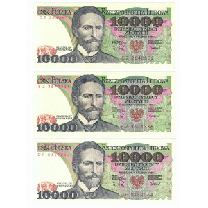 PRL, 10 000 złotych 1988 BZ, CZ, DF (3 egzemplarze)